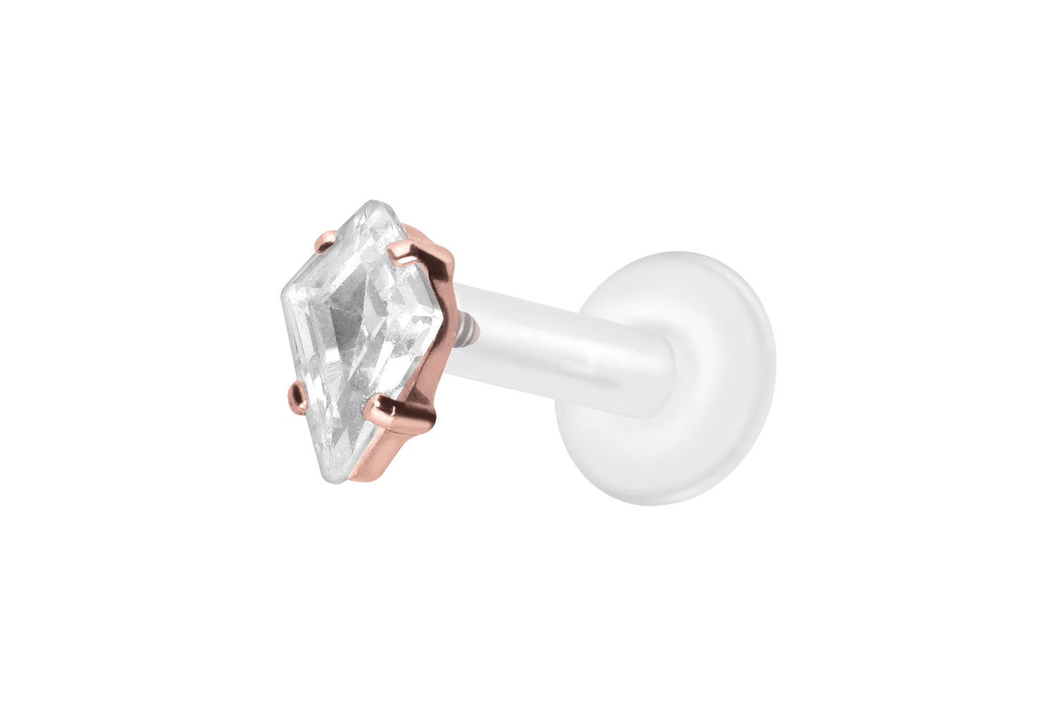 PTFE Labret Piercing mit Innengewinde + Titan-Aufsatz KRISTALLRAUTE